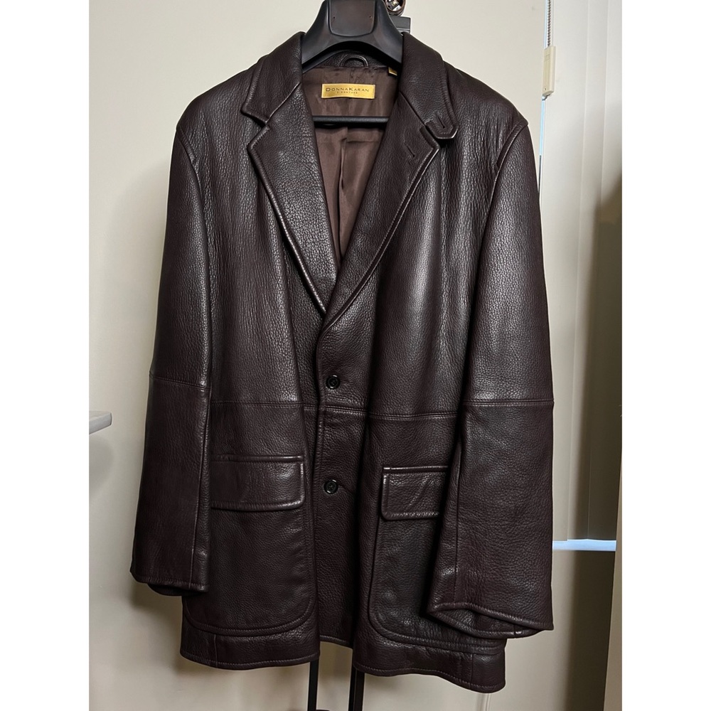 Donna Karan Signature Leather Blazer Coat Jacket